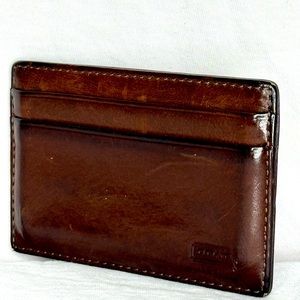 Coach men’s card wallet with money clip, in cognac.